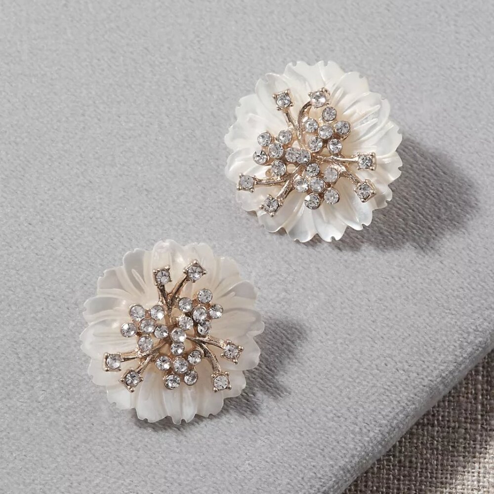 Nicola Bathie White and Gold Floral Earrings